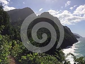 Na Pali Coast Cliffs on Kauai Island, Hawaii - Kalalau Trail.