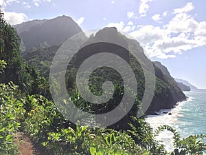 Na Pali Coast Cliffs on Kauai Island, Hawaii - Kalalau Trail.