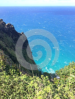 Na Pali Coast Cliffs on Kauai Island, Hawaii - Kalalau Trail.