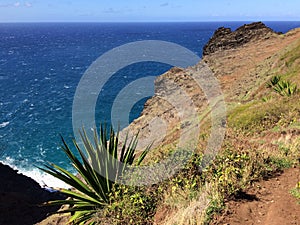 Na Pali Coast Cliffs on Kauai Island, Hawaii - Kalalau Trail.