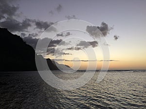 Na Pali Coast Cliffs on Kauai Island, Hawaii - View from Ke'e Beach during Sunset.