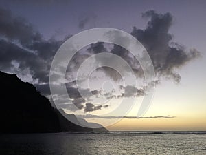 Na Pali Coast Cliffs on Kauai Island, Hawaii - View from Ke'e Beach during Sunset.