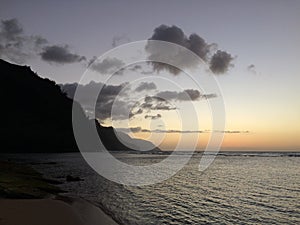 Na Pali Coast Cliffs on Kauai Island, Hawaii - View from Ke'e Beach during Sunset.