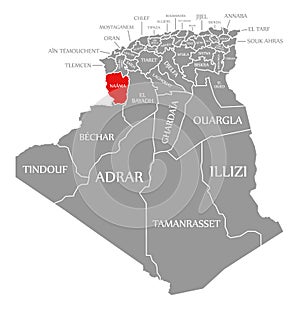 Naama red highlighted in map of Algeria