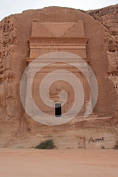 Nabatean tomb in Madain Saleh archeological site, Saudi Arabia photo