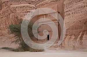 Nabatean tomb in Madain Saleh archeological site, Saudi Arabia photo