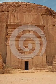 Nabatean tomb in MadaÃ®n Saleh archeological site, Saudi Arabia