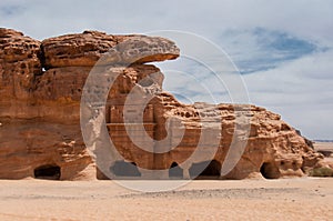 Nabatean tombs in MadaÃ®n Saleh archeological site, Saudi Arabia