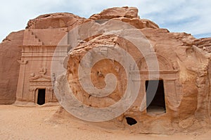 Nabatean tombs in MadaÃ®n Saleh archeological site, Saudi Arabia