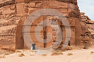 Nabatean tombs in MadaÃ®n Saleh archeological site, Saudi Arabia