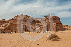 Nabatean tombs in MadaÃ®n Saleh archeological site, Saudi Arabia