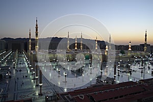 Nabawi Mosque in Medina at dusk time