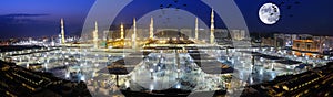 Nabawi Mosque night view, Medina, Saudi Arabia.