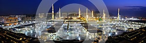 Nabawi Mosque night view, Medina, Saudi Arabia.