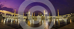 Nabawi Mosque night view, Medina, Saudi Arabia.