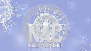 The Nac or n-acetylcysteine on virus background for sci or medicine concept 3d rendering
