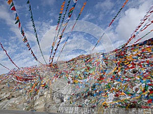 Nachela mountain pass praying flags tibet