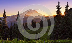 Naches Peak Loop Trail in Mt Rainier NP at Suset