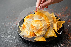 Nacho chips recipe natural food woman slice plate