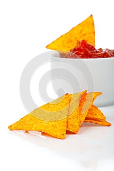 Nachos corn chips with fresh salsa