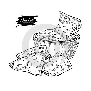 Nachos drawing. Traditional mexican food vector illustration.