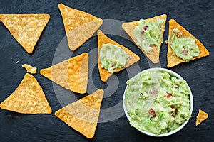 Nachos with fresh mexican guacamole