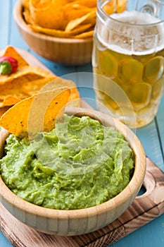 Nachos, guacamole and ingredients