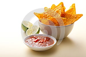 Nachos, Salsa and Lime