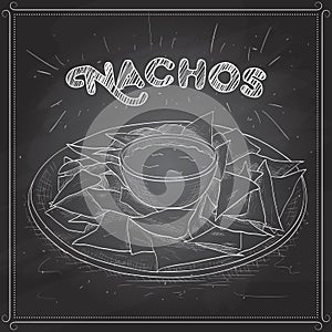 Nachos scetch on a black board