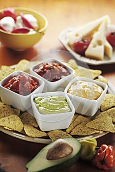 Nachos with Various Dips