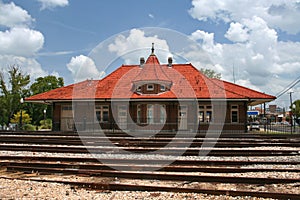 Nacogdoches, TX Historic Train Depot near Railroad Tracks