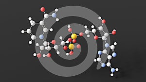 nadh molecule, molecular structure, coenzyme c21h29n7o14p2, ball and stick 3d model, structural chemical formula with colored