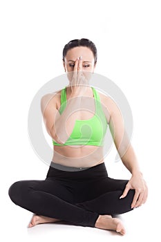 Nadi sodhana pranayama in yoga pleasant pose