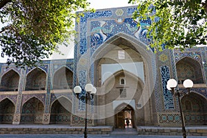 Nadir Divanbegi Madrasa in Bukhara, Uzbekistan. It is part of the World Heritage Site.