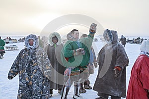 Yamal, open area, tundra,The extreme north, Races on reindeer sled in the Reindeer Herder`s