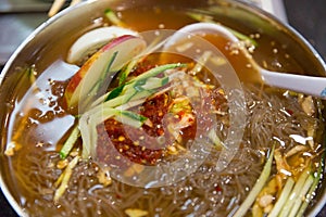 Naengmyeon, Chilled Buckwheat Noodle Soup, korean cold noodles