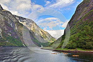 Naeroyfjord with canoes