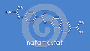 Nafamostat drug molecule serine protease inhibitor. Skeletal formula photo