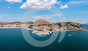 Nafplio or Nafplion city, Greece, Old town and fortress aerial drone view