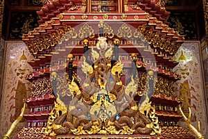 Naga, The Great Serpent in front of Buddha Altar at Wat Phra Sing - Chiang Rai, Thailand