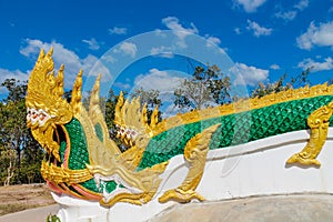 Naga green dragon snake guard in thai buddhist Temple