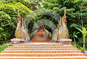 Naga stairway at the entrance of Wat Phra That Doi Suthep, Chiangmai Thailand