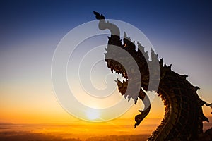Naga statue or King of nagas Serpent in Thai temple