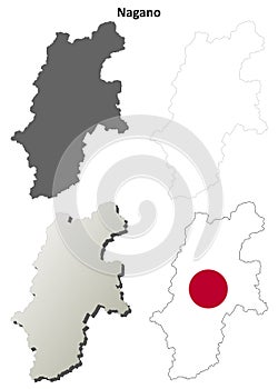 Nagano blank outline map set