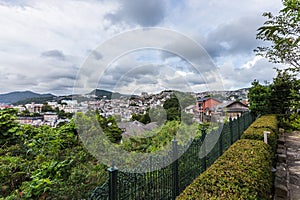 Nagasaki city skyline from top of the hill of Minami-Yamate