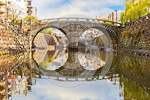 Meganebashi Bridge is the most remarkable of several stone bridges. The bridge gets its name from photo