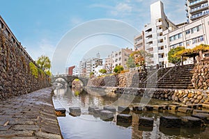 Meganebashi Bridge is the most remarkable of several stone bridges. The bridge gets its name from photo