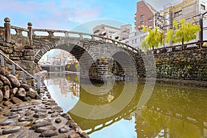 Meganebashi Bridge is the most remarkable of several stone bridges. The bridge gets its name from photo