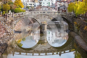 Meganebashi Bridge is the most remarkable of several stone bridges. The bridge gets its name from