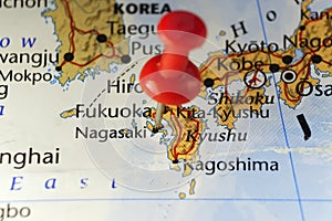 Nagasaki, Japan pinned map